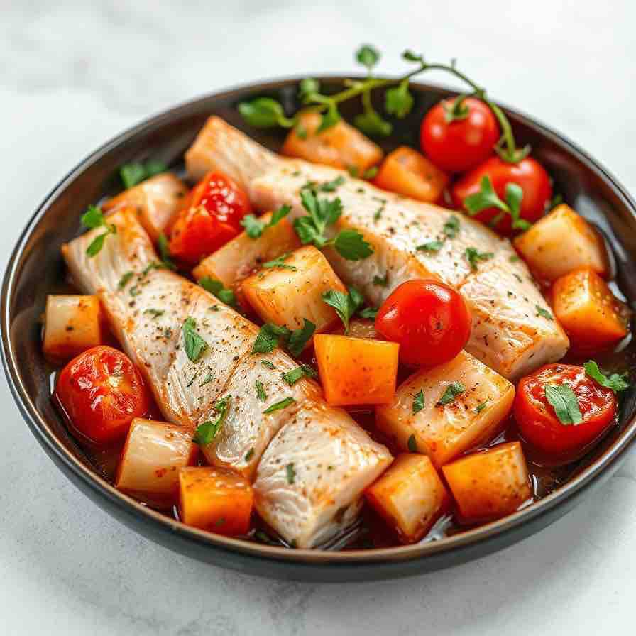 ПП рыба кусочками под томатным маринадом с кабачками